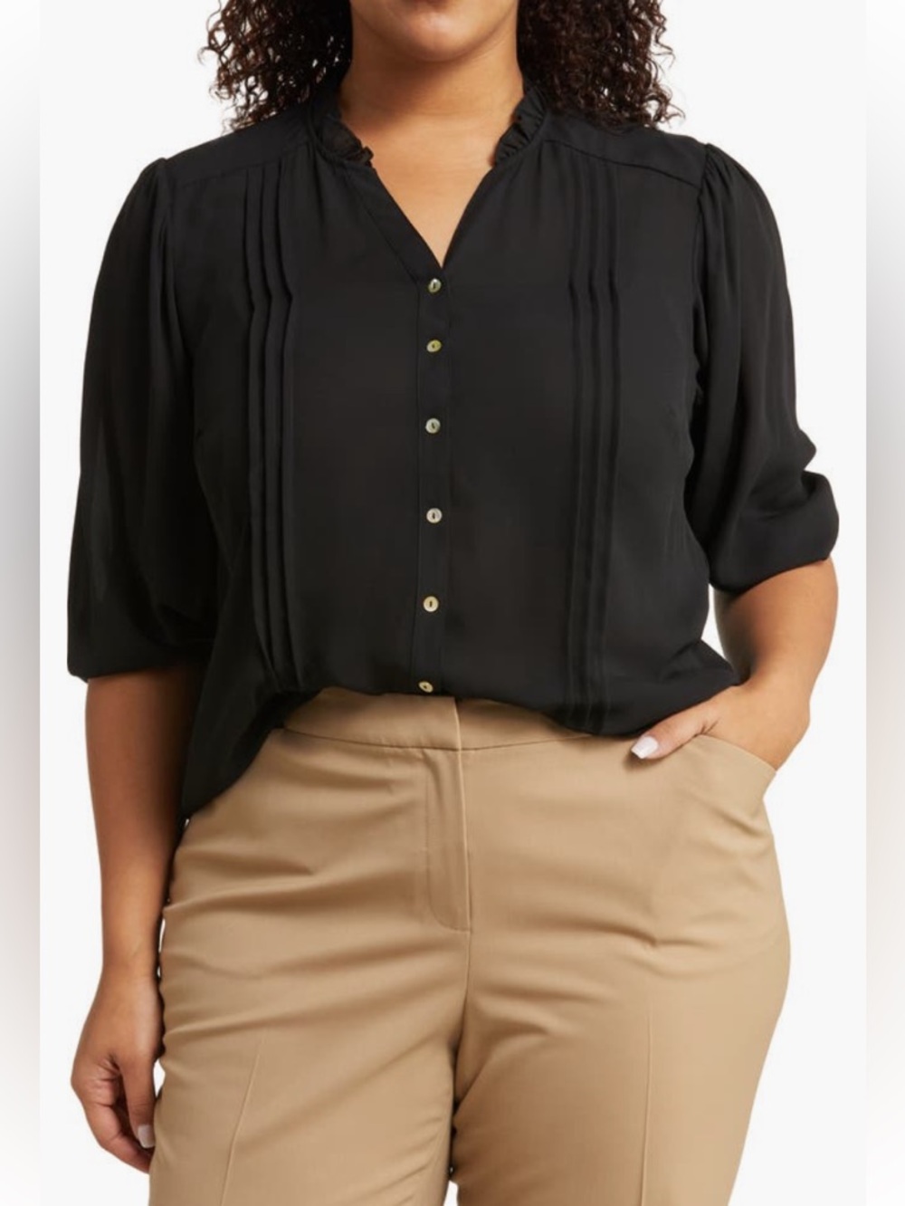 Nanette Lepore Black Button-Front Blouse - Picture 2 of 8